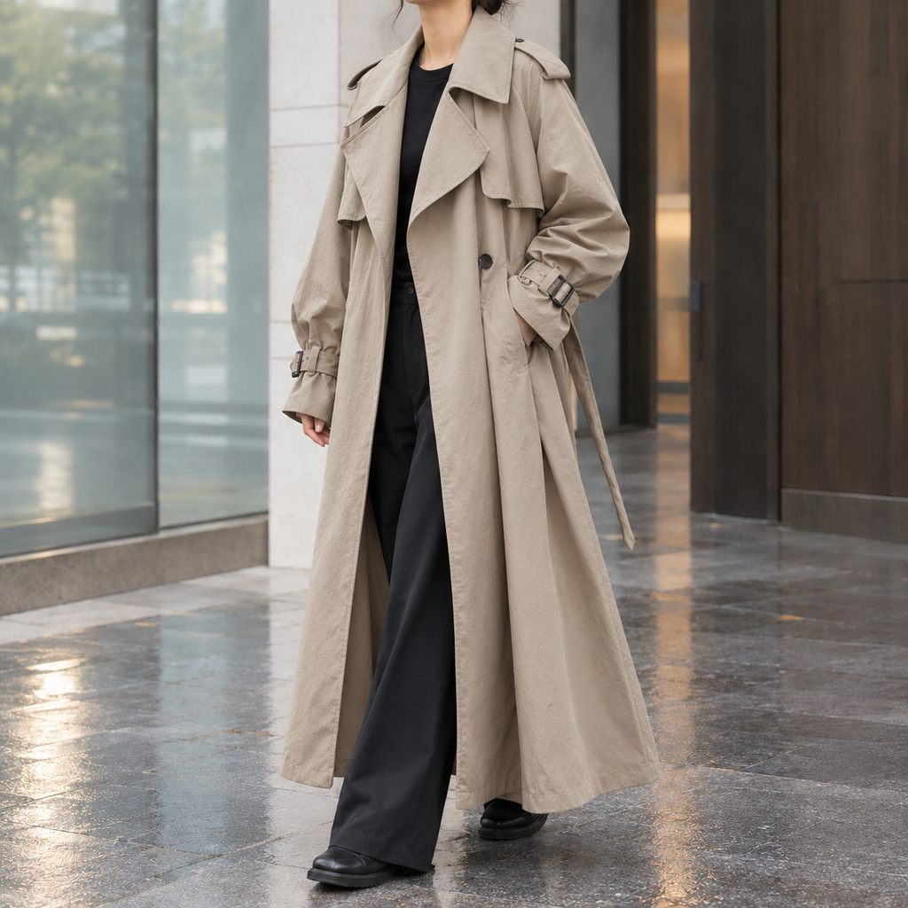 Draped Raglan Ankle-Length Overcoat