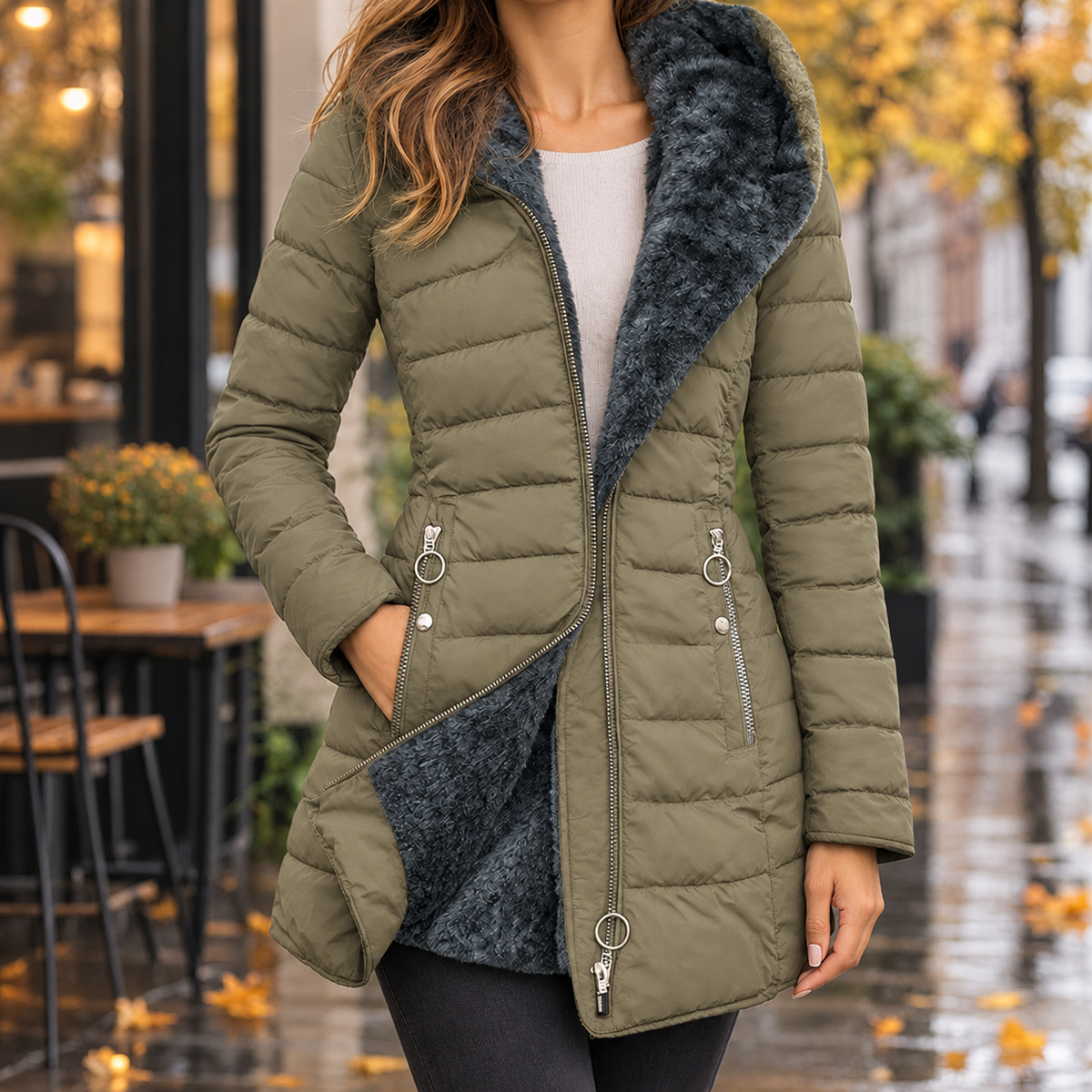 Plush-Lined Longline Puffer Jacket