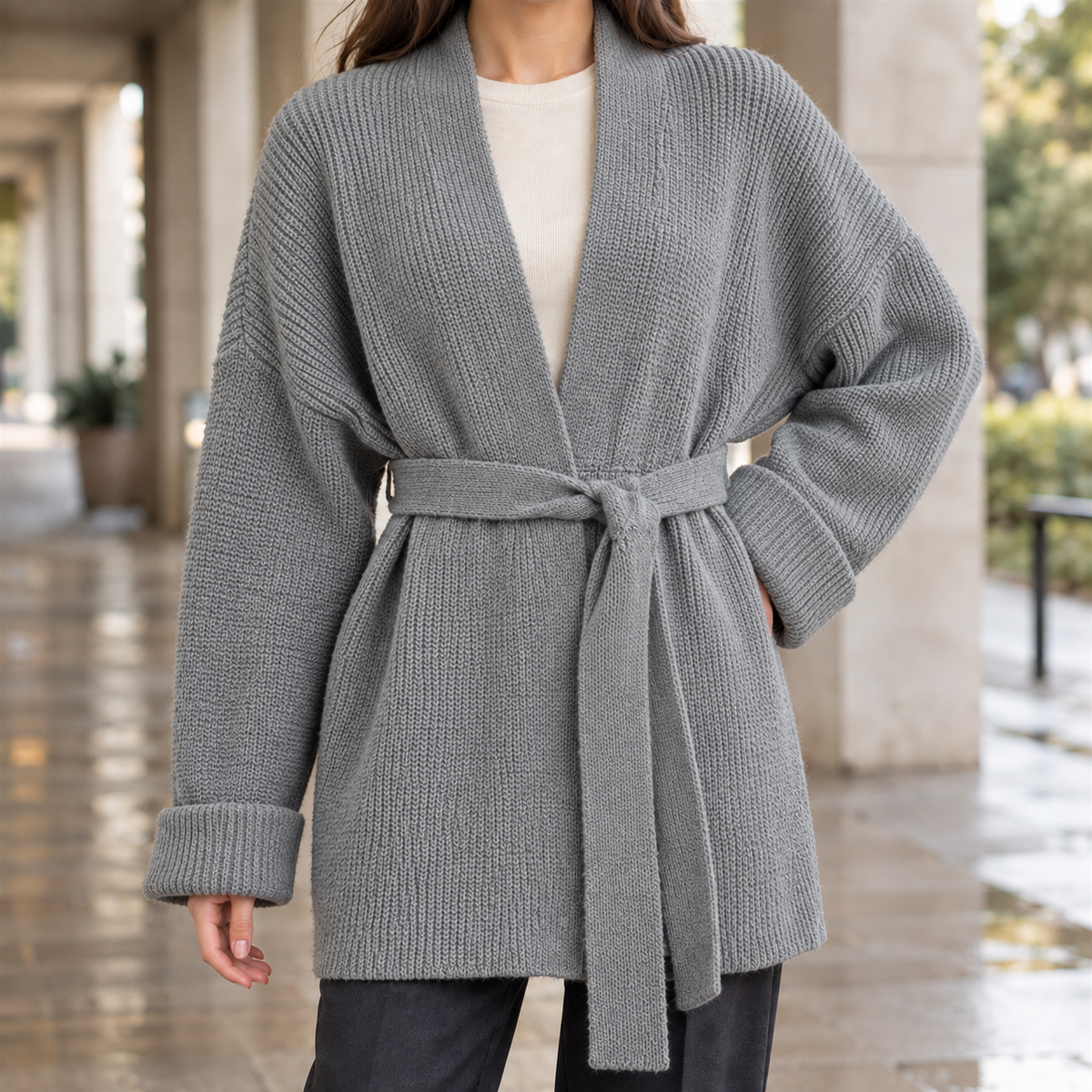 Belted Wrap Knit Cardigan