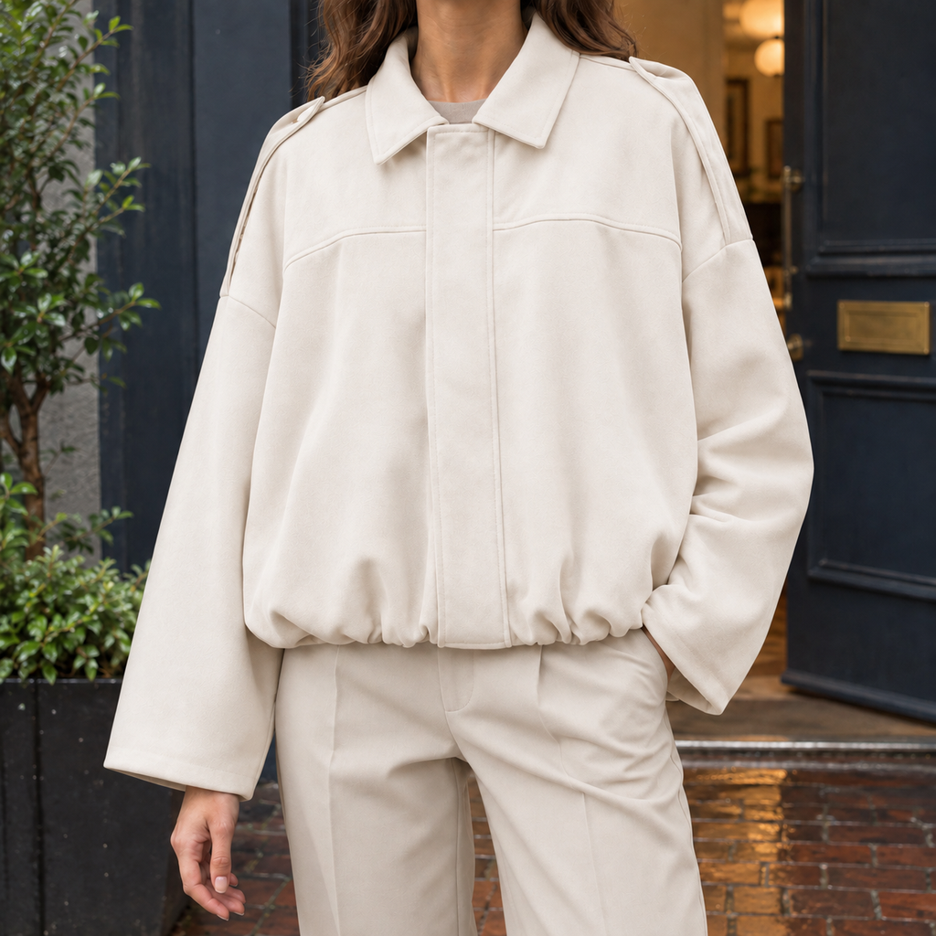 Faux Suede Bubble-Hem Bomber Jacket