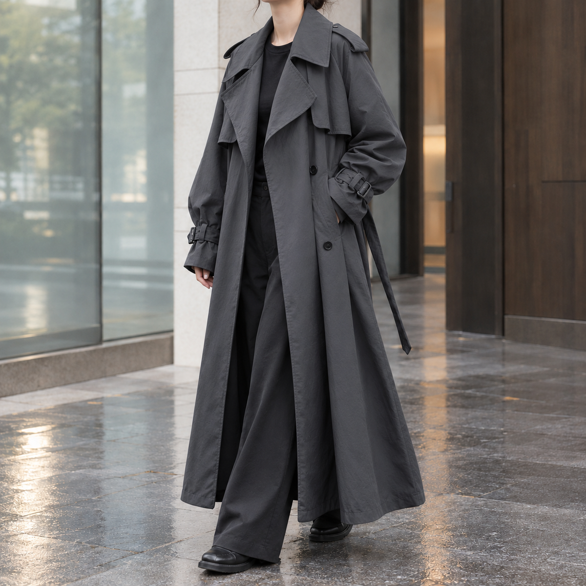 Draped Raglan Ankle-Length Overcoat