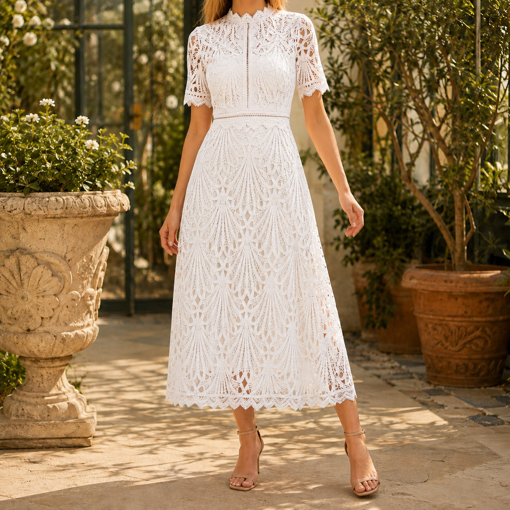 Georgina High Neck Lace Midi Dress
