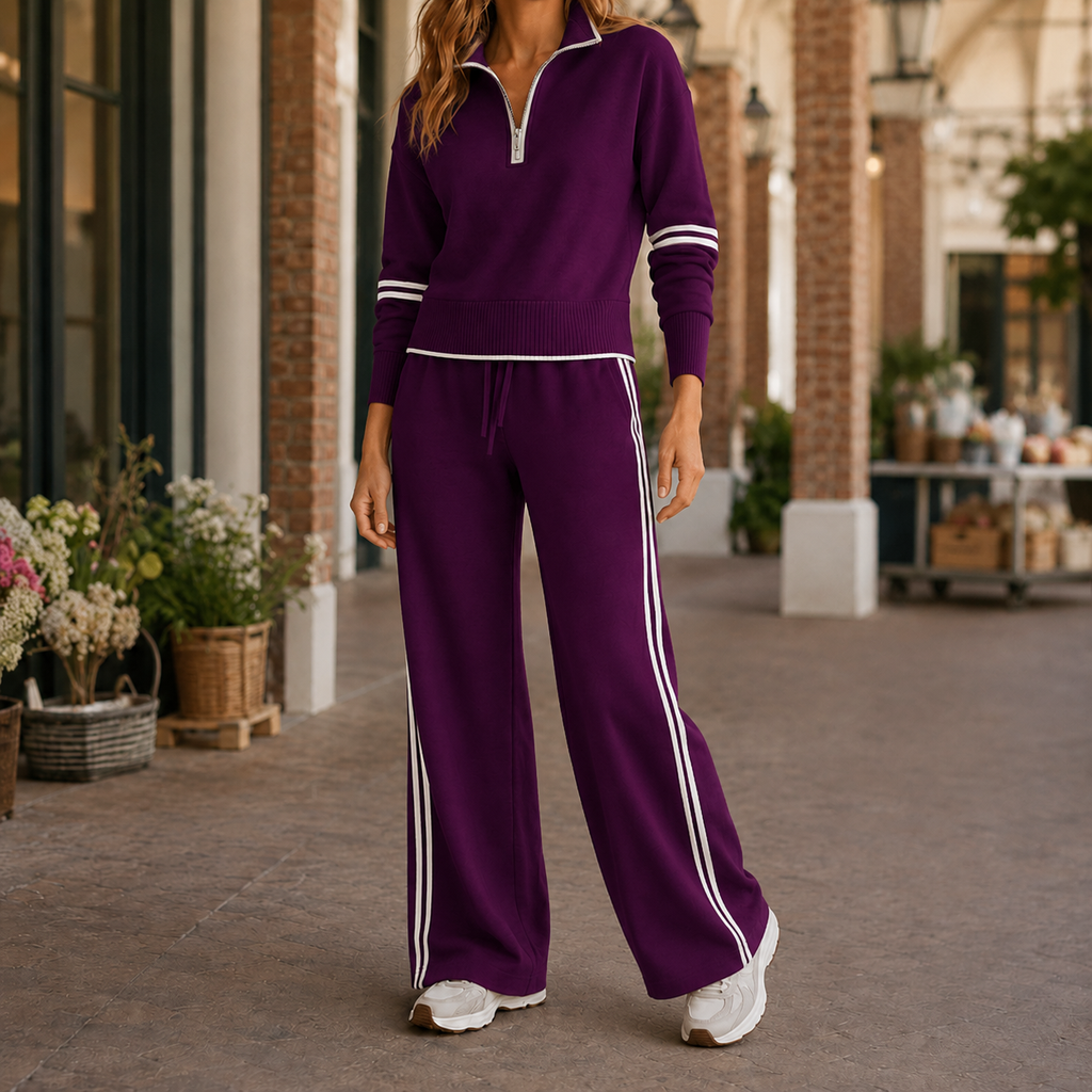 Quarter-Zip Top & Wide-Leg Pants Set