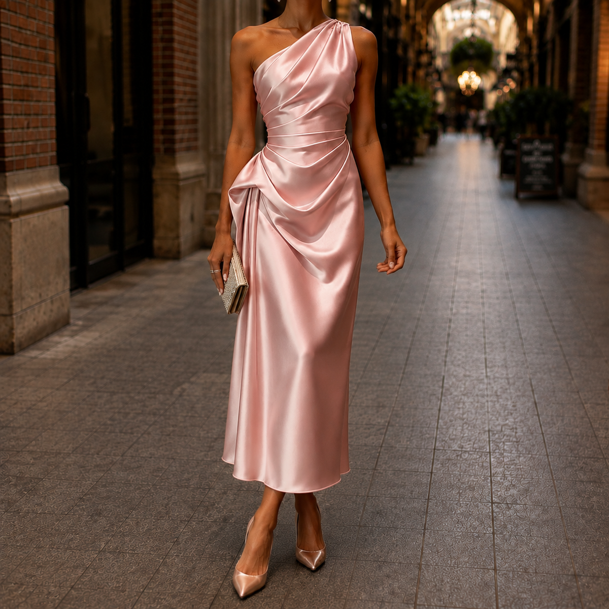 One-Shoulder Ruched Draped Dress