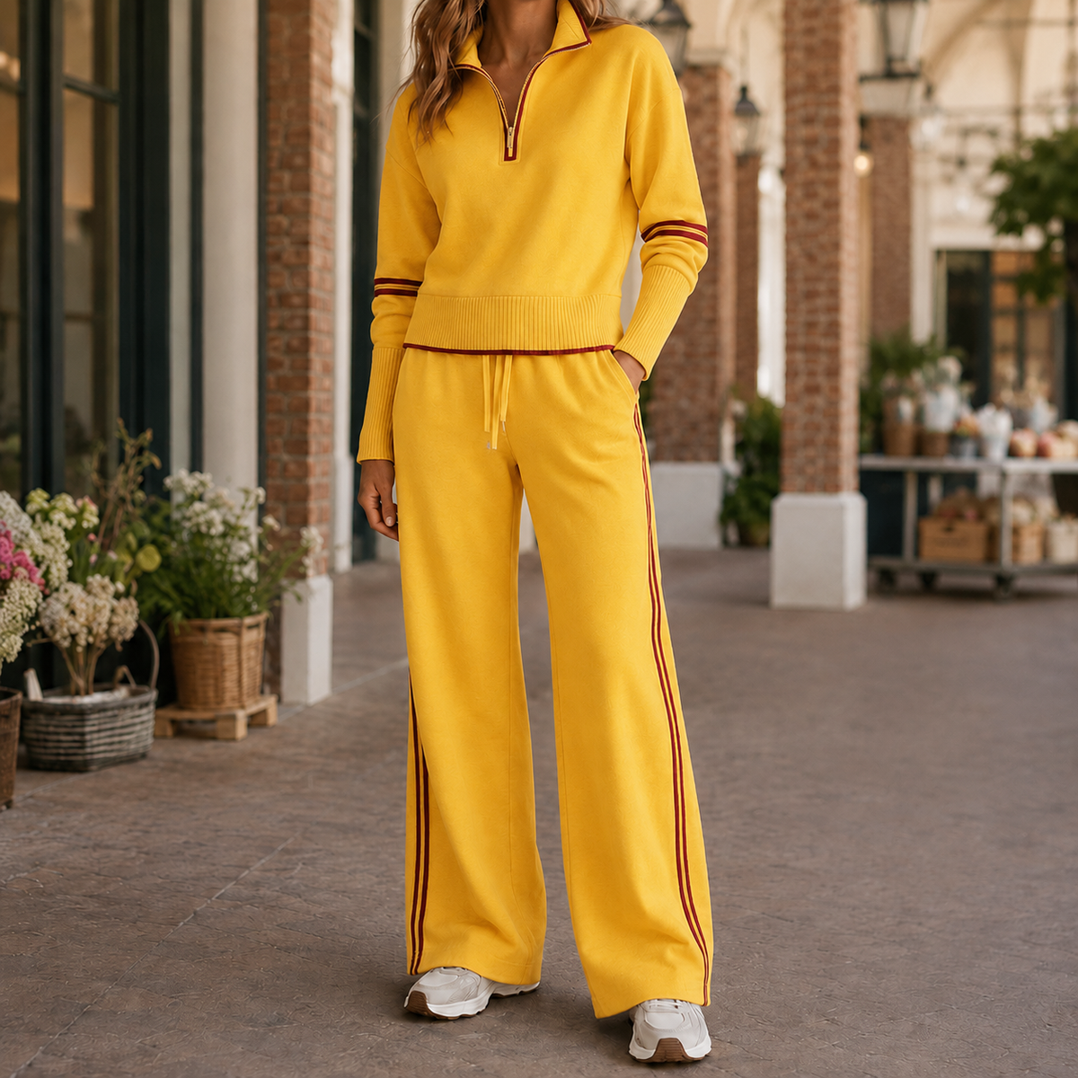 Quarter-Zip Top & Wide-Leg Pants Set