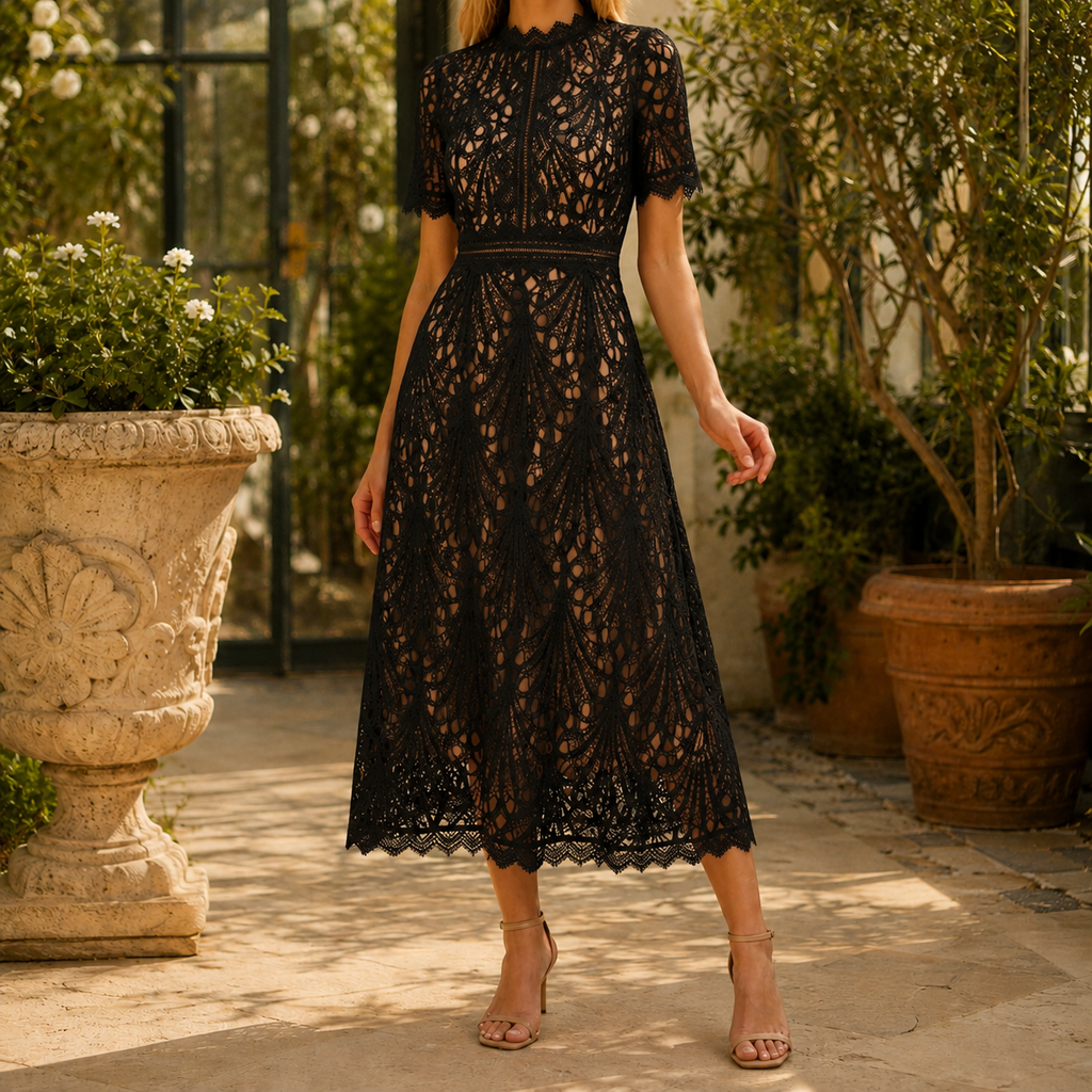 Georgina High Neck Lace Midi Dress