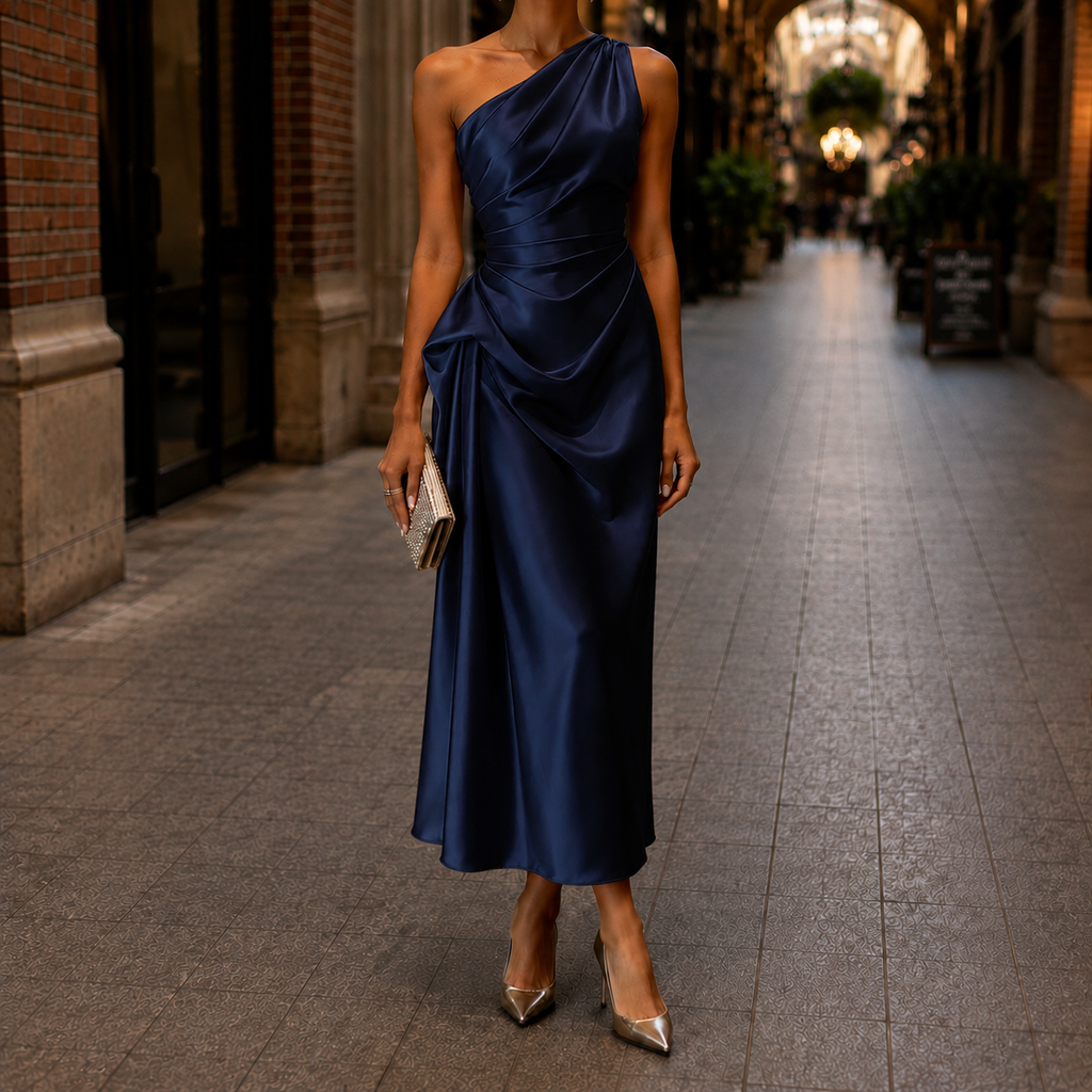 One-Shoulder Ruched Draped Dress