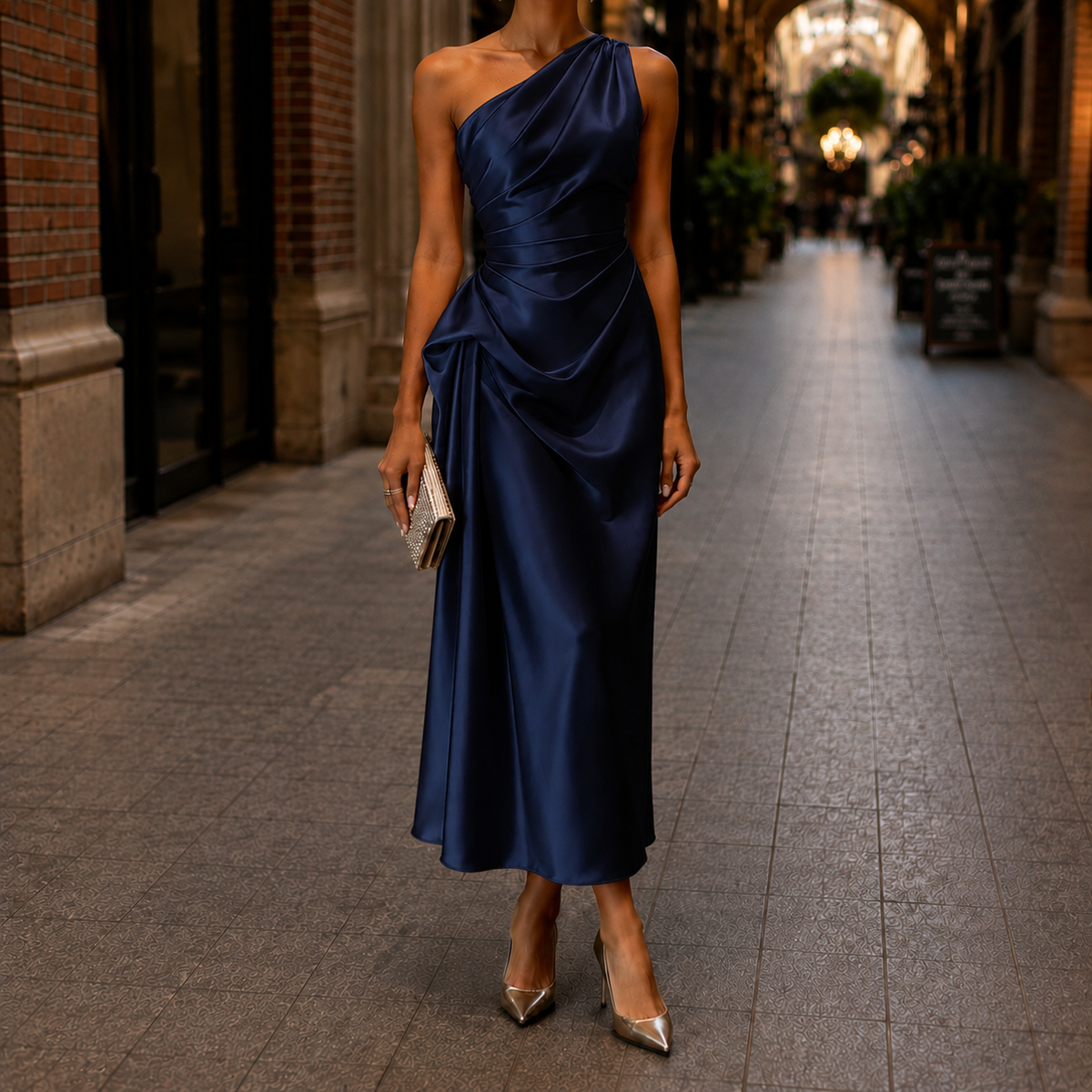 One-Shoulder Ruched Draped Dress