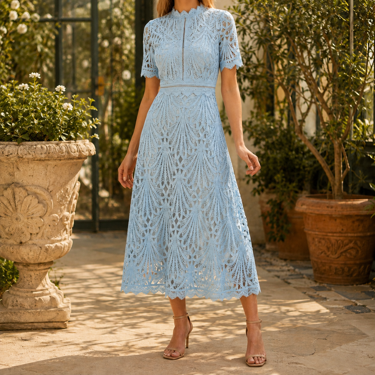 Georgina High Neck Lace Midi Dress