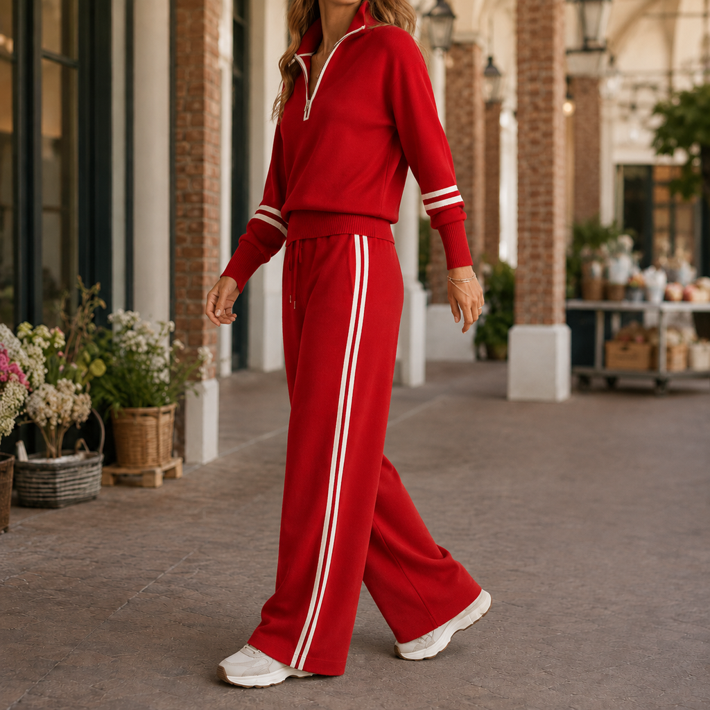 Quarter-Zip Top & Wide-Leg Pants Set