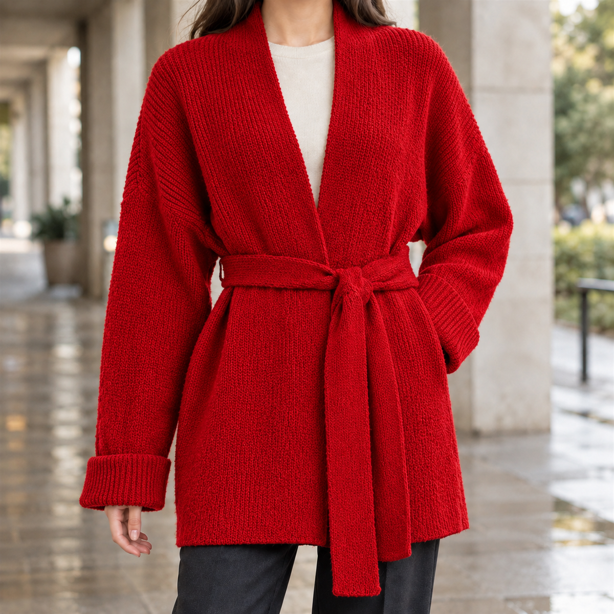 Belted Wrap Knit Cardigan