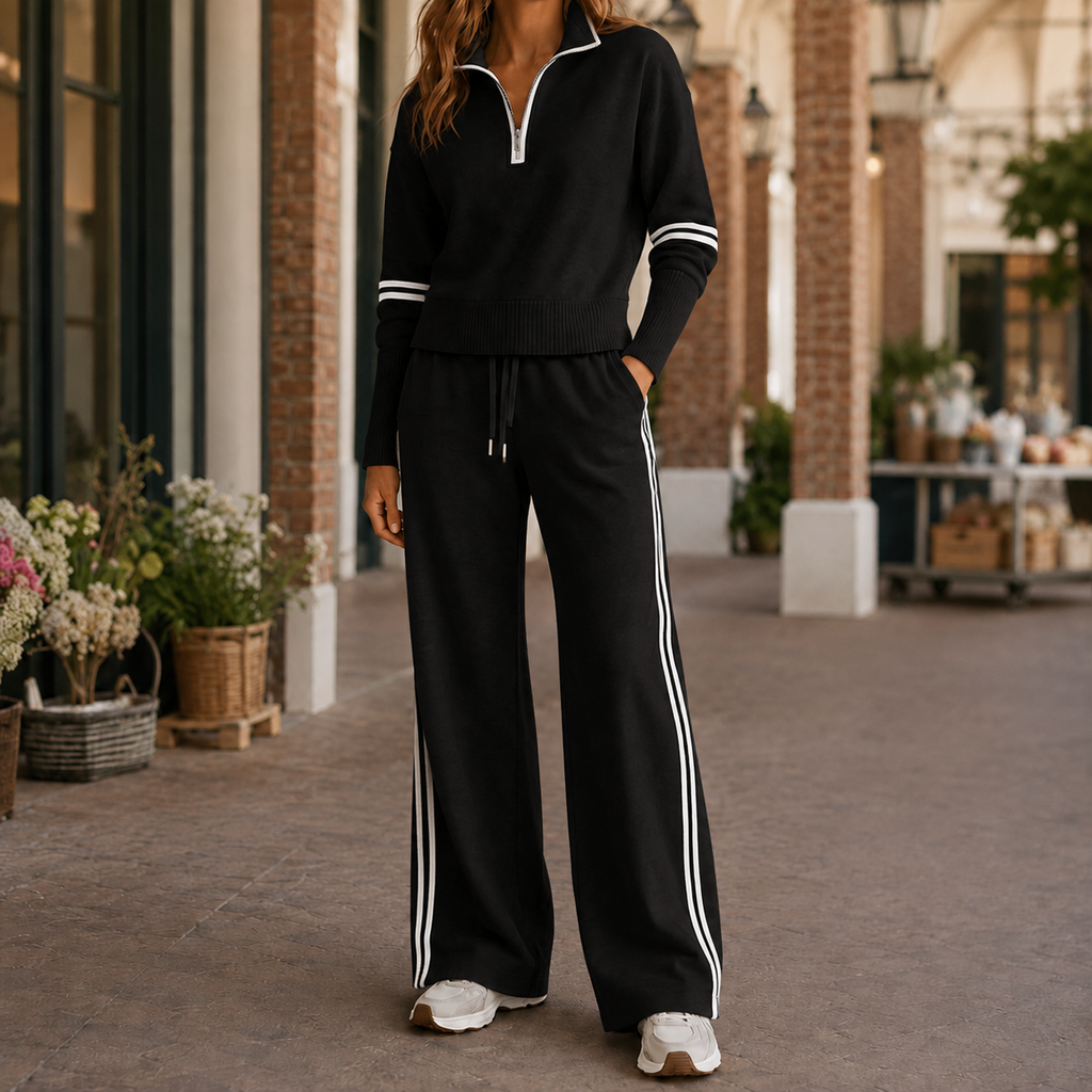 Quarter-Zip Top & Wide-Leg Pants Set