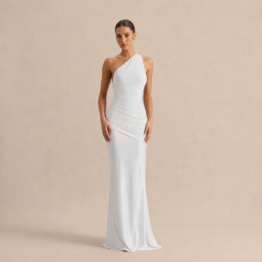 One-Shoulder Satin Column Gown