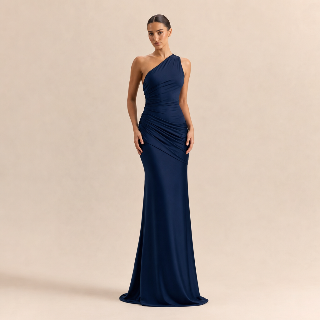 One-Shoulder Satin Column Gown