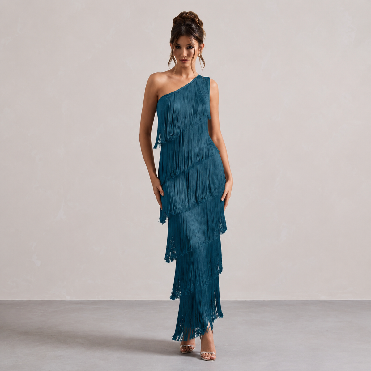 The Oliva One-Shoulder Fringe Maxi Dress
