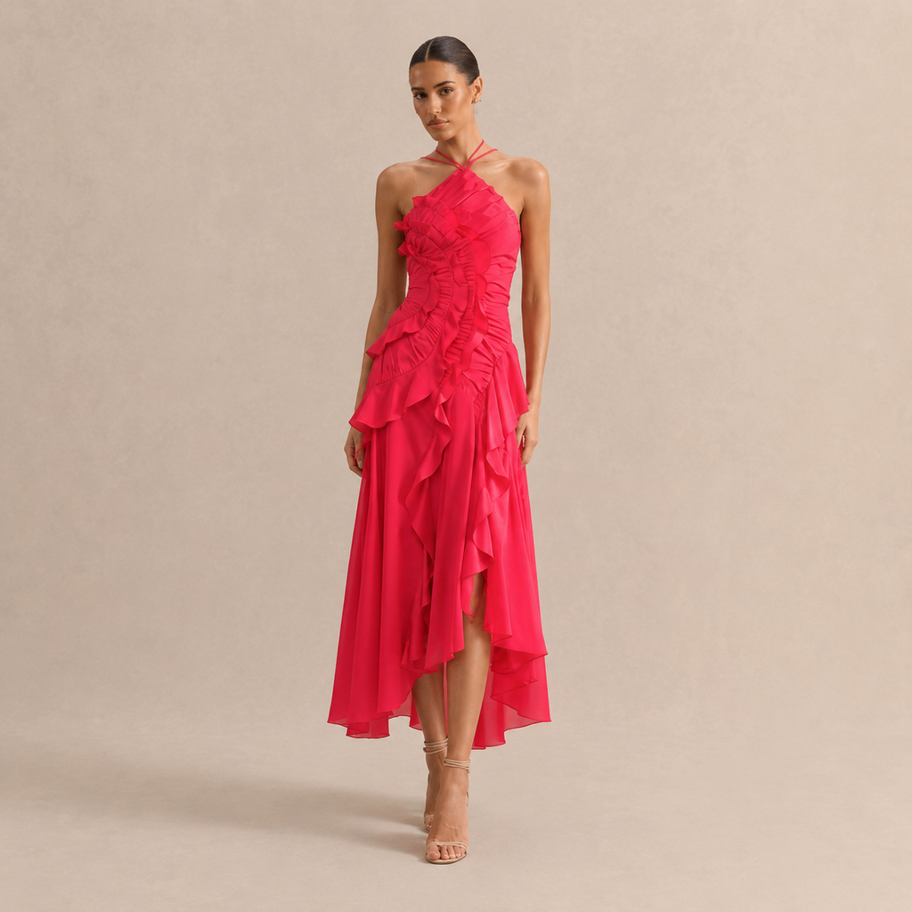 The Serafina Pleated Halter Maxi Dress