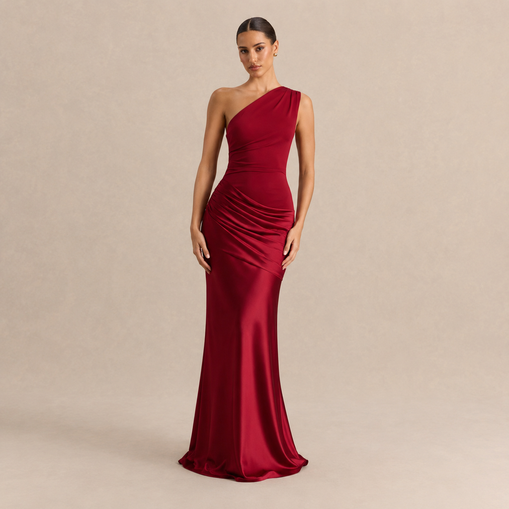 One-Shoulder Satin Column Gown