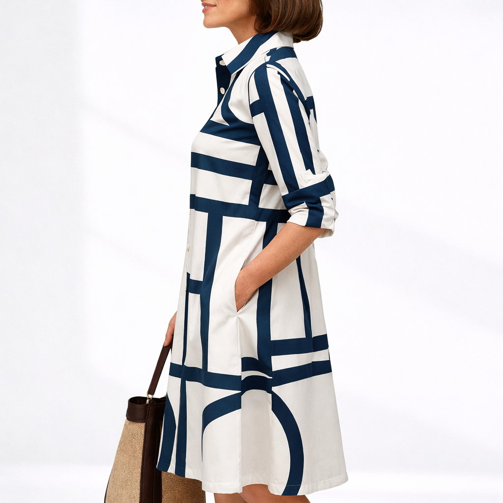 Geometric Print Midi Shirt Dress
