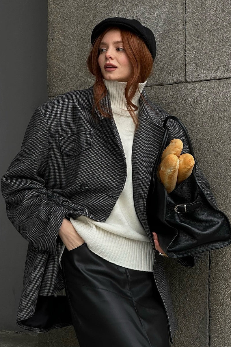 Structured Tweed-Look Double-Breasted Coat