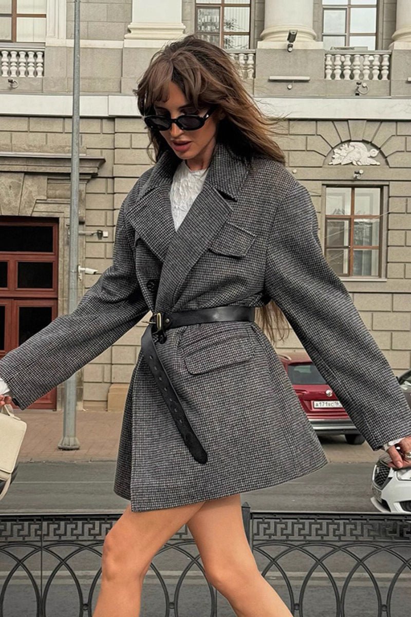 Structured Tweed-Look Double-Breasted Coat