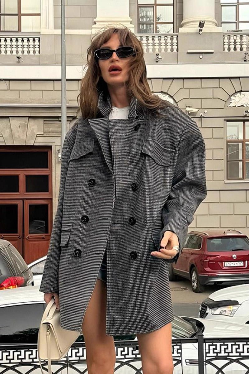 Structured Tweed-Look Double-Breasted Coat