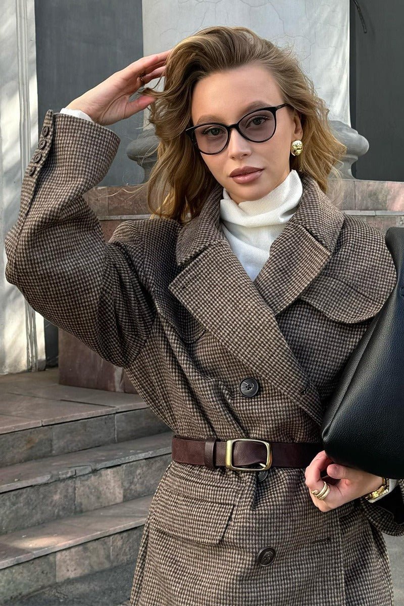 Structured Tweed-Look Double-Breasted Coat