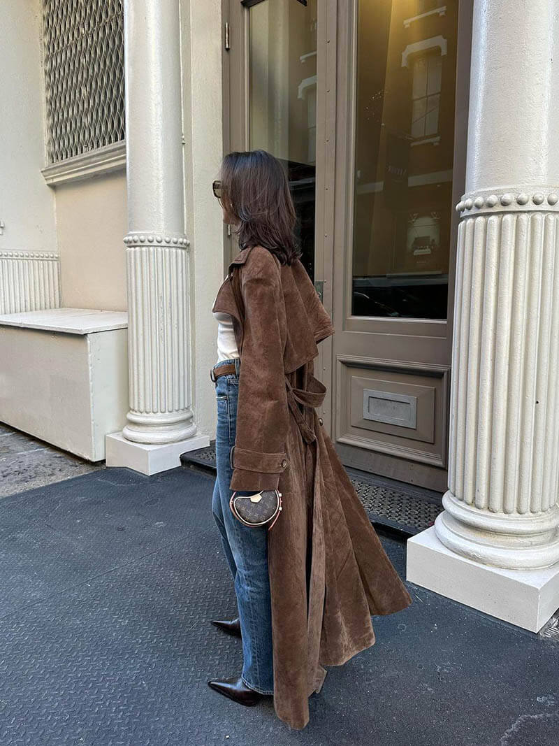 Belted Faux Suede Trench Coat