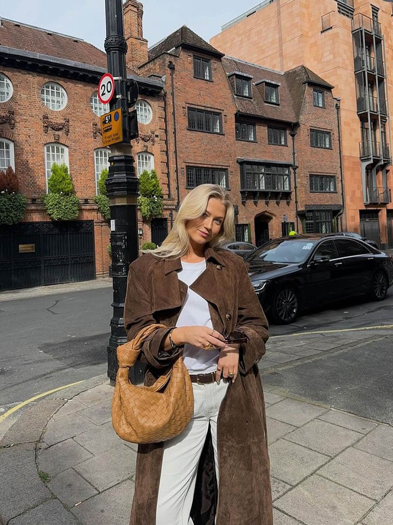 Belted Faux Suede Trench Coat