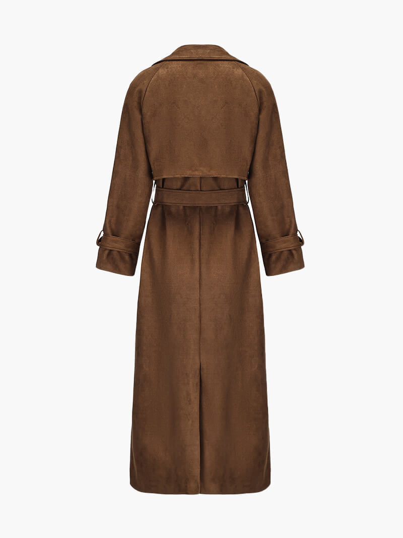 Belted Faux Suede Trench Coat