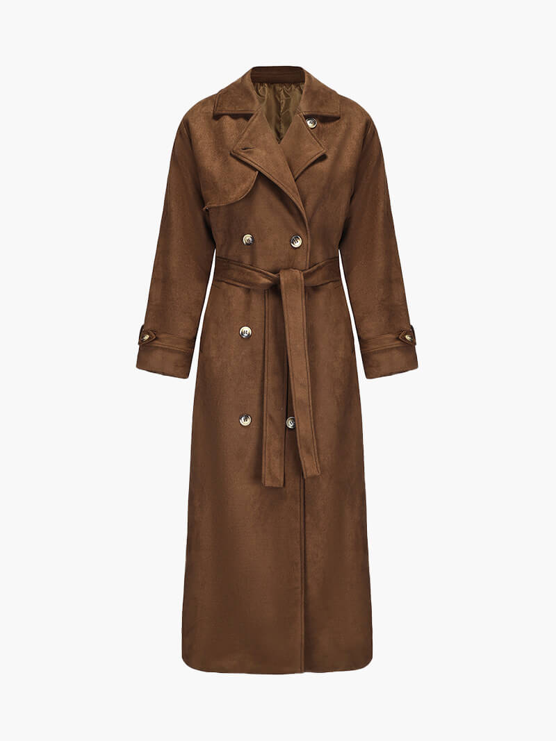 Belted Faux Suede Trench Coat