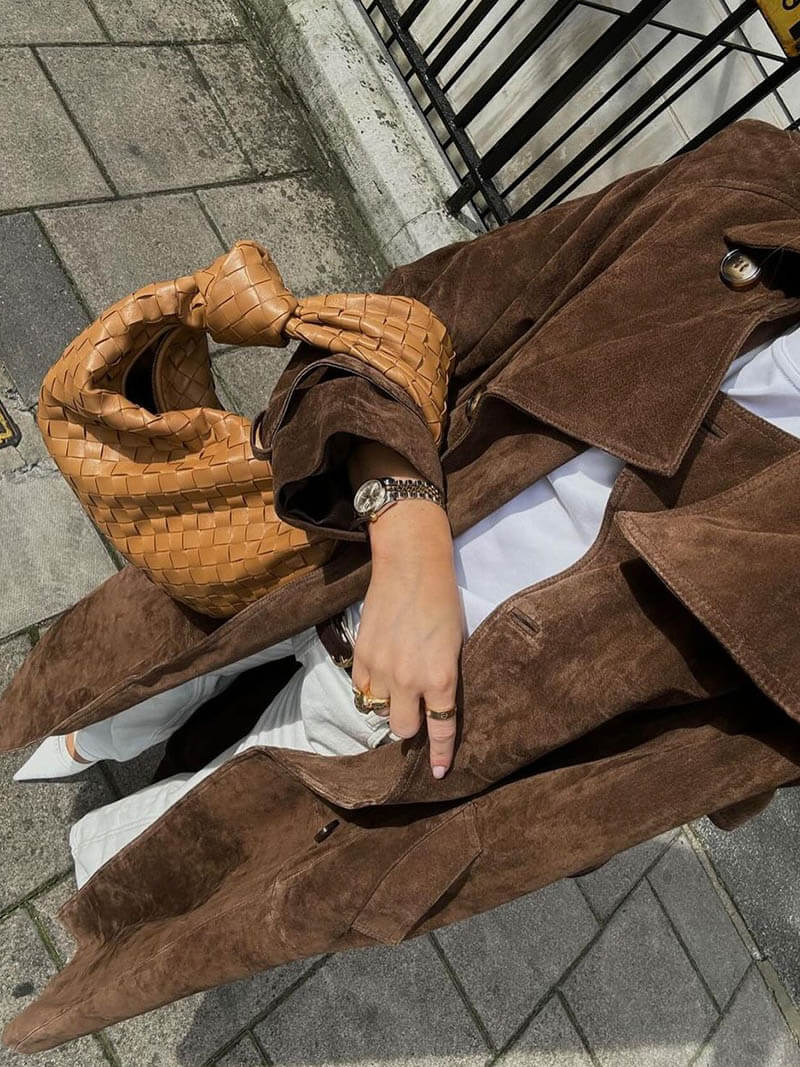 Belted Faux Suede Trench Coat