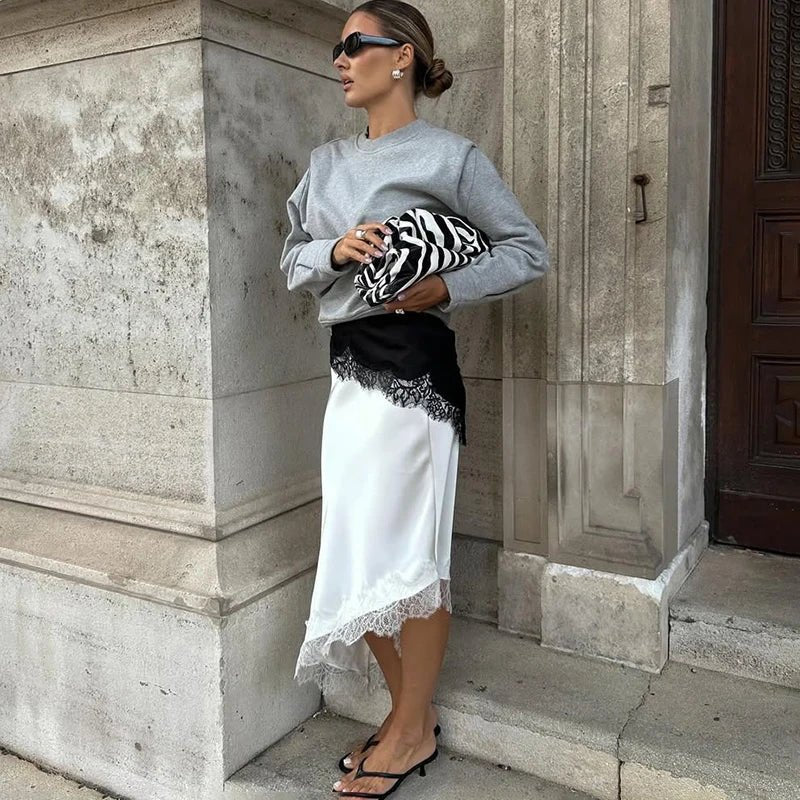 Asymmetric Hem Fluid Midi Skirt