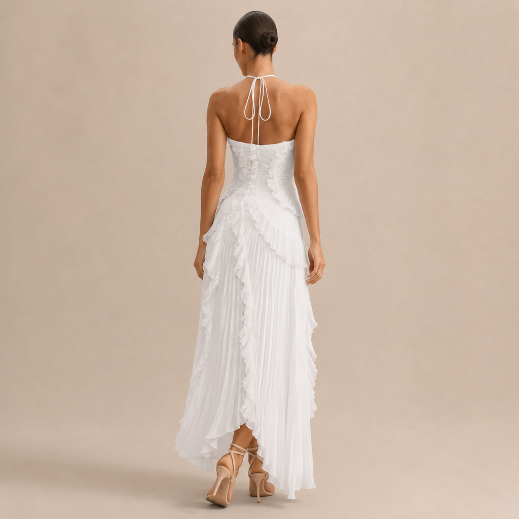 The Serafina Pleated Halter Maxi Dress