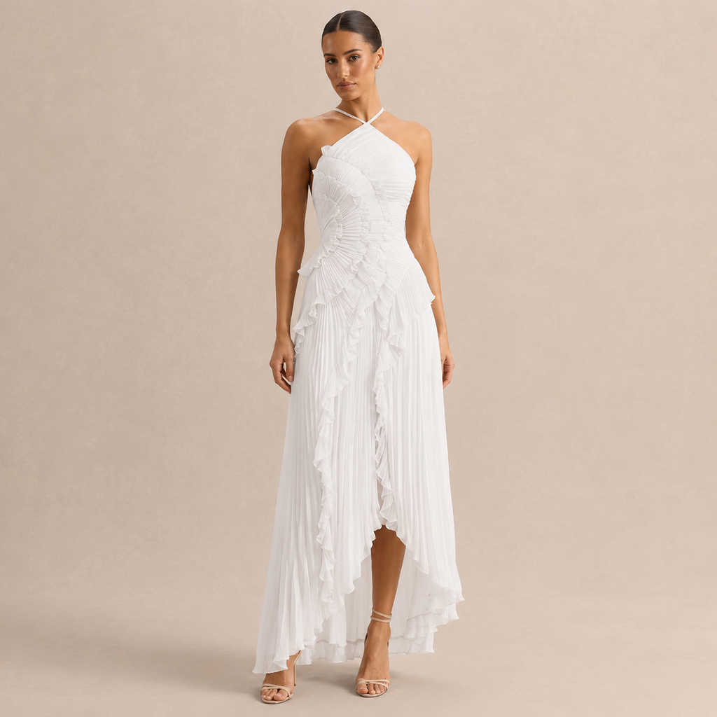 The Serafina Pleated Halter Maxi Dress