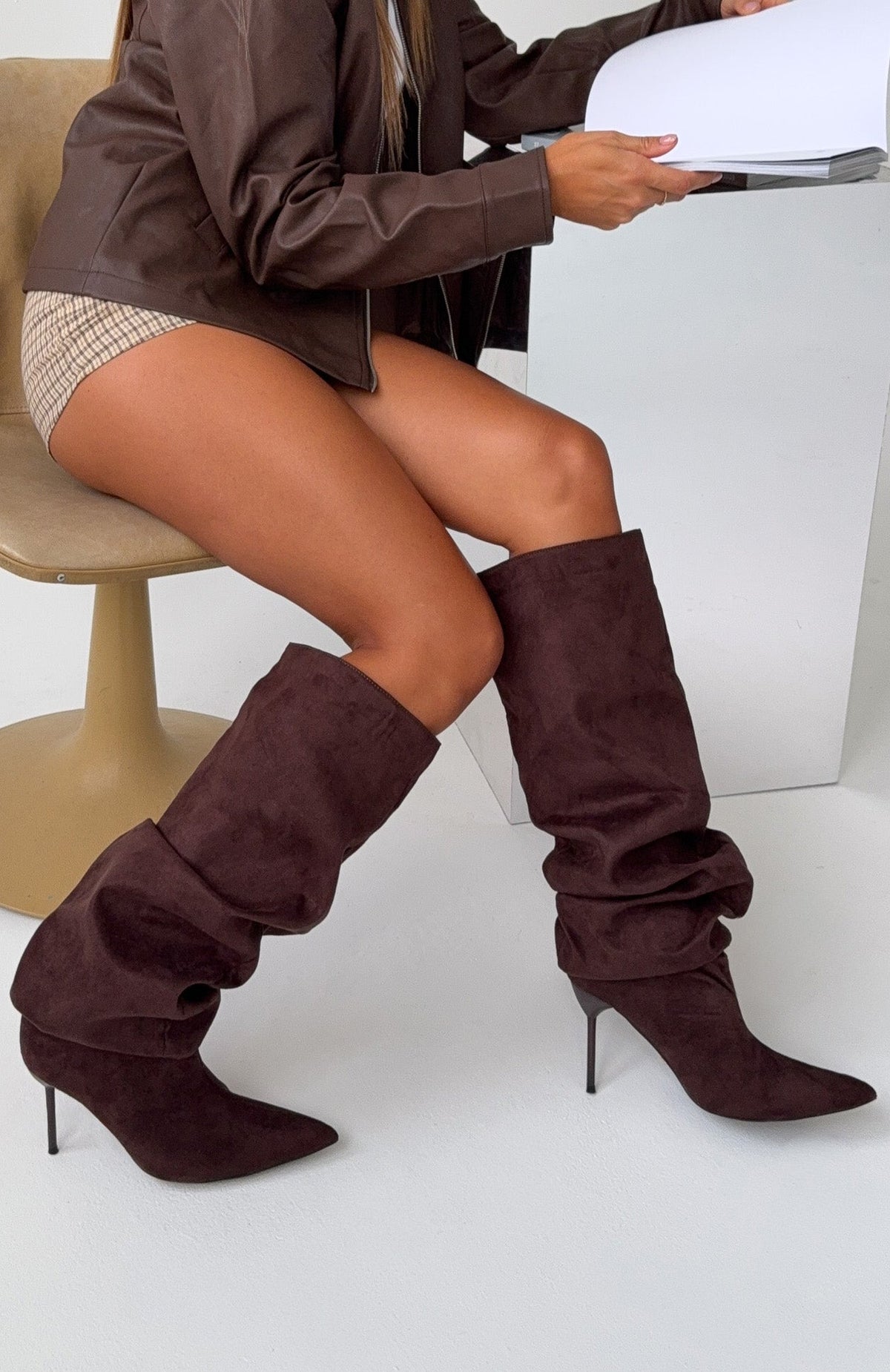 Slouchy Pointed Toe Knee-High Boots