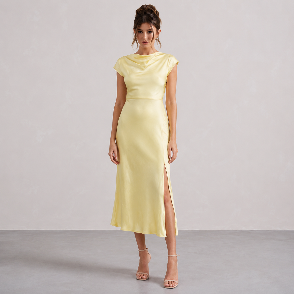 The Rossana Satin Cowl-Neck Midi Dress